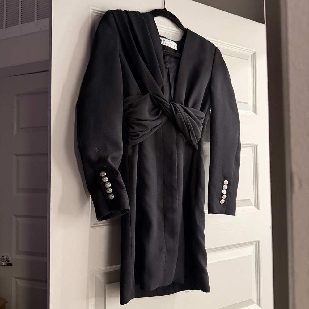 Zara Black Long Sleeve Dress with Buttons